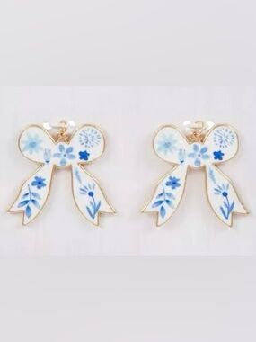 (2) Sets White & Blue Floral Bow Charms